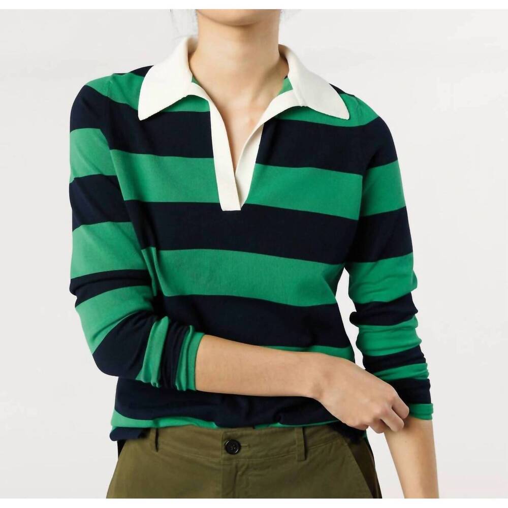 NEW ANN MASHBURN georgina rugby sweater in kelly green ice cotton